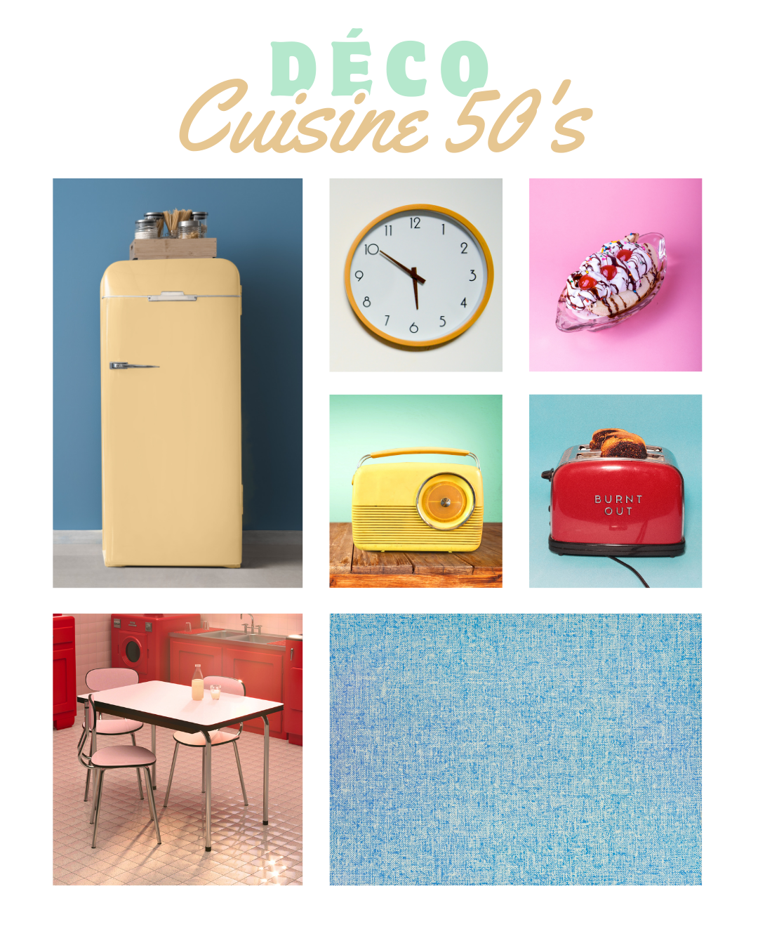 Moodboard déco cuisine des années 50 par vintageinspirations.fr